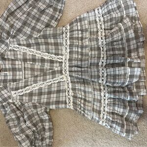 Plaid Tunic with Lace Accent